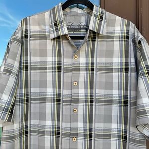 Tommy Bahama Grey Plaid Silk Camp Shirt XL